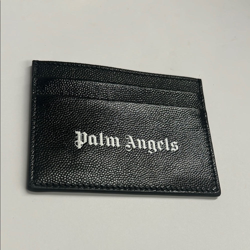 Palm Angels Black Pebbled Leather Credit Card Holder Wallet